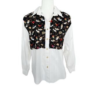 Vintage Tap & Co Quacker Factory Inspired Angel Holiday Button Down Shirt Small